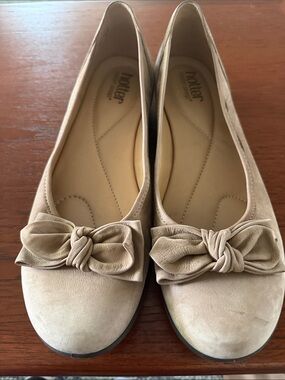 hotter Tan Bow Suede Ballet Flats